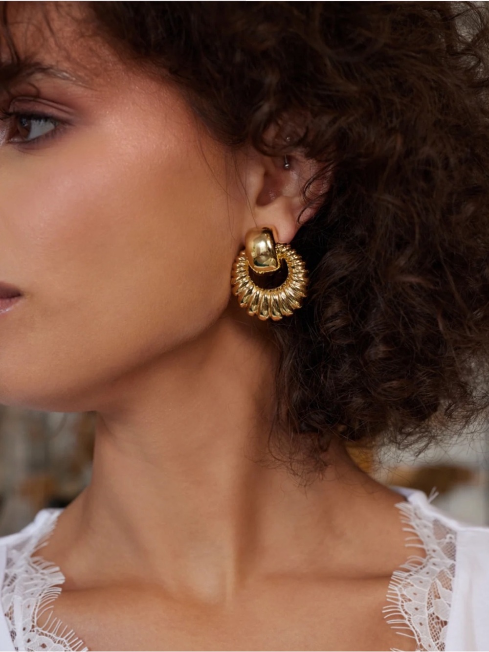 Kenneth Jay Lane Couture Gold Door Knocker Clip Earrings New